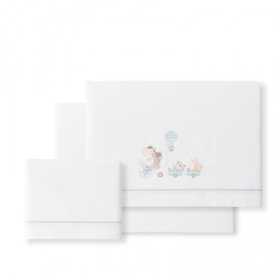 Interbaby Jirafa Bicicleta Σεντόνια Σετ 3 Τεμ Κούνιας 115Χ175εκ. White/Verde
