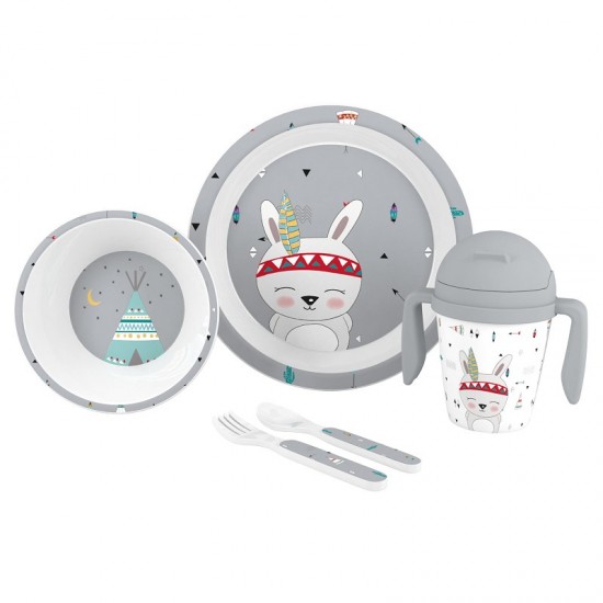 Interbaby Indio Παιδικό Σετ Φαγητού Grey Interbaby Indio Παιδικό Σετ Φαγητού Grey