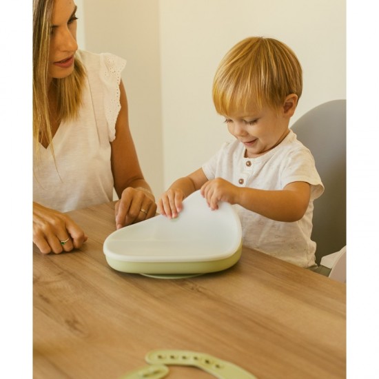Interbaby Αντιολισθητικό Πιάτο Σιλικόνης Με Θήκες Και Καπάκι Petrol Grey