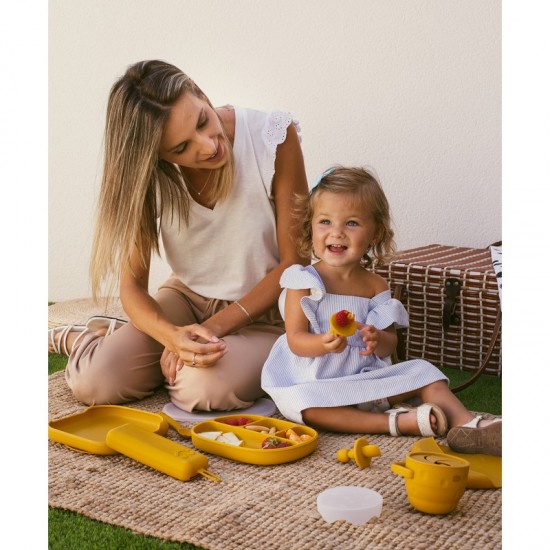 Interbaby Εκπαιδευτικό Σετ Κουτάλι- Πιρούνι Σιλικόνης – Αντιπνικτικά Earth Ocher