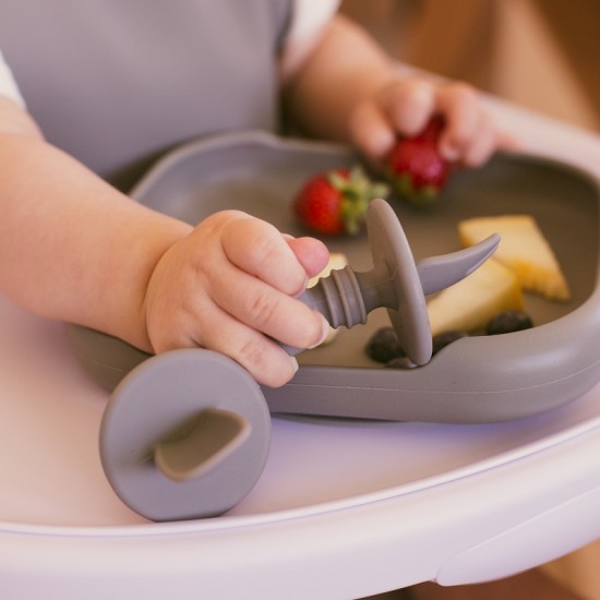 Interbaby Εκπαιδευτικό Σετ Κουτάλι- Πιρούνι Σιλικόνης – Αντιπνικτικά Earth Ocher