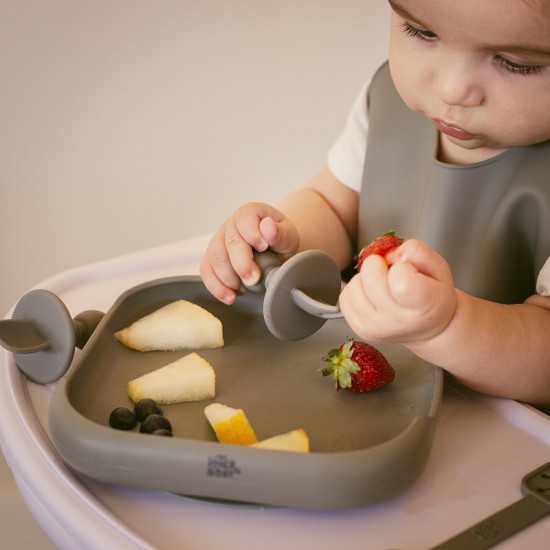 Interbaby Εκπαιδευτικό Σετ Κουτάλι- Πιρούνι Σιλικόνης – Αντιπνικτικά Earth Ocher