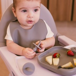 Interbaby Εκπαιδευτικό Σετ Κουτάλι- Πιρούνι Σιλικόνης – Αντιπνικτικά Petrol Grey