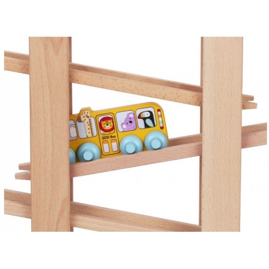 EliNeli Race XXL Montessori Ξύλινη Πίστα Αγώνων Σετ με Λεωφορείο και Αυτοκίνητο