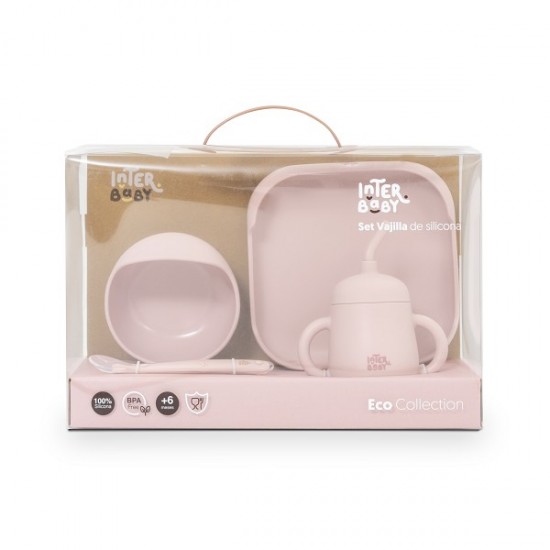 Interbaby Παιδικό Σετ Φαγητού Σιλικόνης Pink