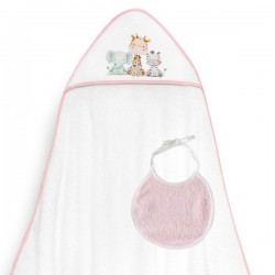 Interbaby Jirafa Elefante Μπουρνούζι Κάπα & Σαλιάρα White-Pink