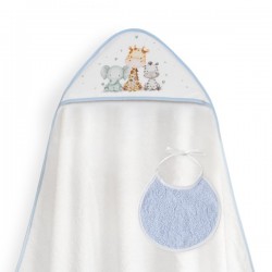 Interbaby Jirafa Elefante Μπουρνούζι Κάπα & Σαλιάρα White-Blue