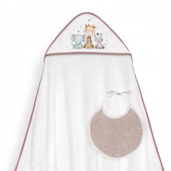 Interbaby Jirafa Elefante Μπουρνούζι Κάπα & Σαλιάρα White-Dark Pink