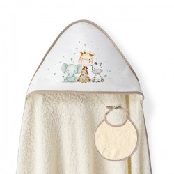 Interbaby Jirafa Elefante Μπουρνούζι Κάπα & Σαλιάρα Beige