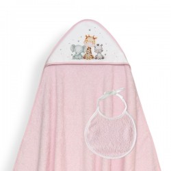 Interbaby Jirafa Elefante Μπουρνούζι Κάπα & Σαλιάρα Pink