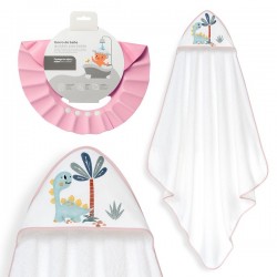 Interbaby Dino Μπουρνούζι Κάπα & Καπέλο Μπάνιου White-Pink