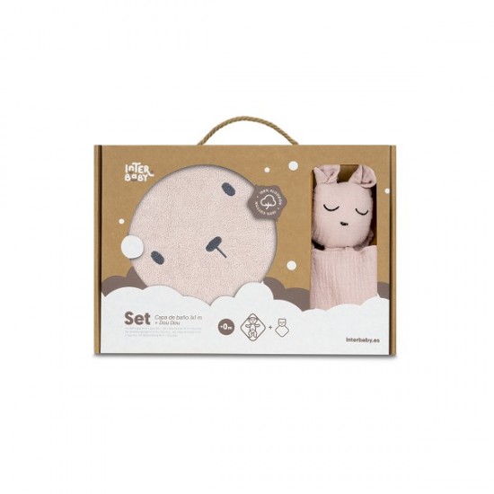 Interbaby Bear Σετ Μπουρνούζι & Πανάκι Παρηγοριάς Μουσελίνας Dark Pink