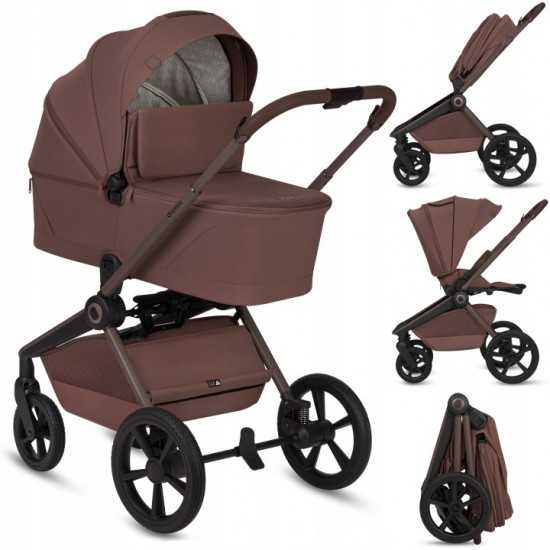 Lionelo Freya Καρότσι Βρεφικό 3 σε 1 έως 22kg με αναδιπλούμενο Πορτ-Μπεμπέ Brown Chocolate