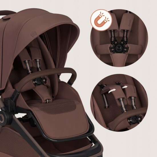 Lionelo Freya Καρότσι Βρεφικό 3 σε 1 έως 22kg με αναδιπλούμενο Πορτ-Μπεμπέ Brown Chocolate