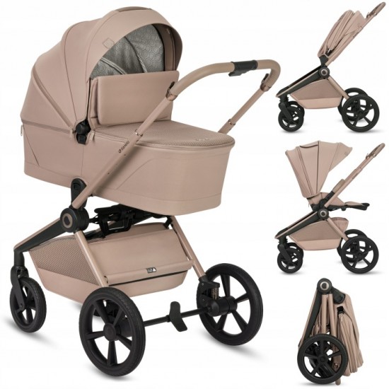 Lionelo Freya Καρότσι Βρεφικό 3 σε 1 έως 22kg με αναδιπλούμενο Πορτ-Μπεμπέ Beige Sand