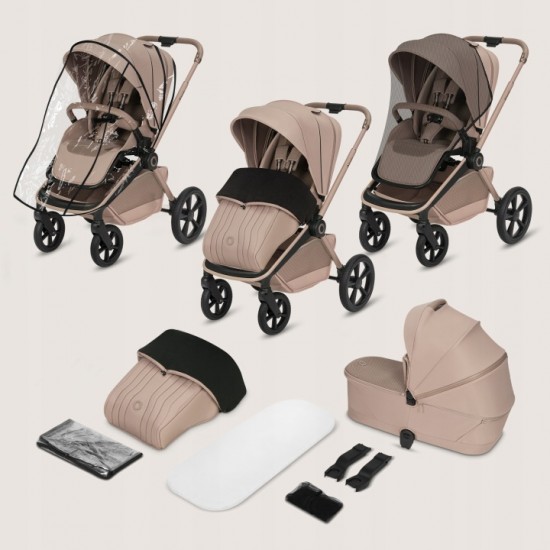 Lionelo Freya Καρότσι Βρεφικό 3 σε 1 έως 22kg με αναδιπλούμενο Πορτ-Μπεμπέ Beige Sand