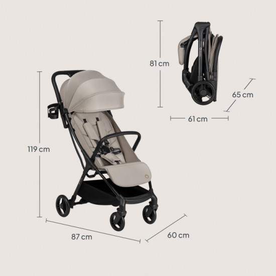 Lionelo Agia Auto Fold Καρότσι Ταξιδίου έως 22kg Beige Sand