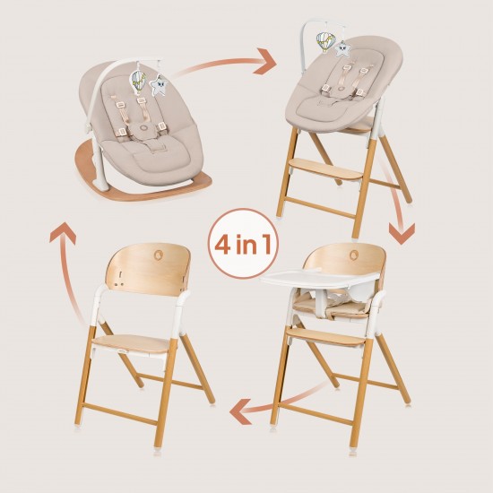 Lionelo Celia Set Ρηλάξ & Καρεκλάκι φαγητού 4 σε 1 White Natural Wood