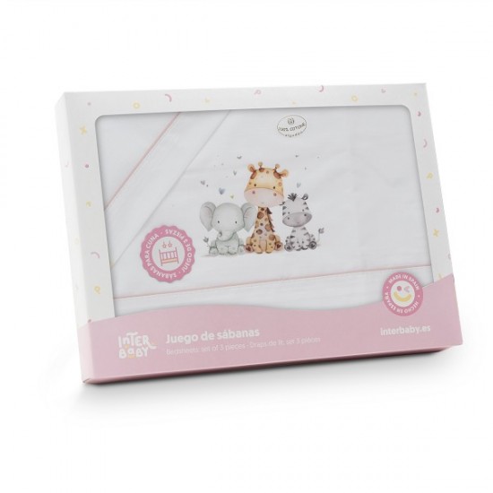 Ιnterbaby Jirafa Elefante Σεντόνια Λίκνου Σετ 3 Τεμ 50×80 Pink
