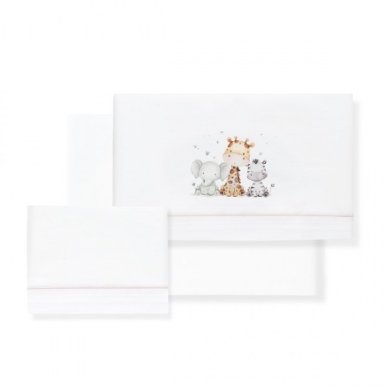 Ιnterbaby Jirafa Elefante Σεντόνια Λίκνου Σετ 3 Τεμ 50×80 Pink