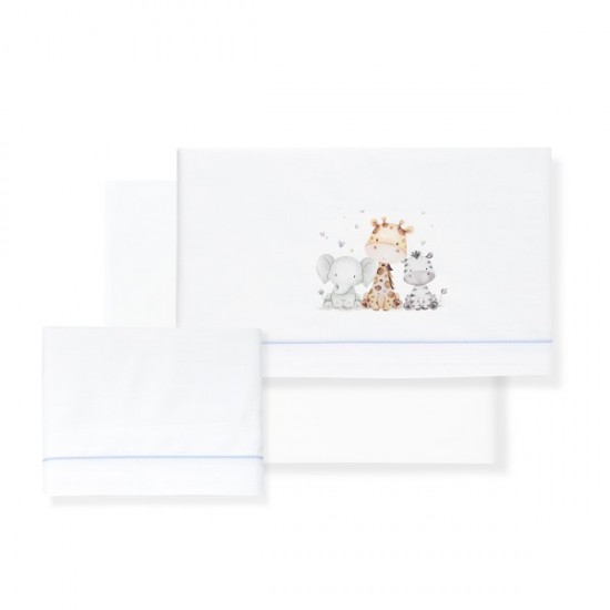 Ιnterbaby Jirafa Elefante Σεντόνια Λίκνου Σετ 3 Τεμ 50×80 Blue