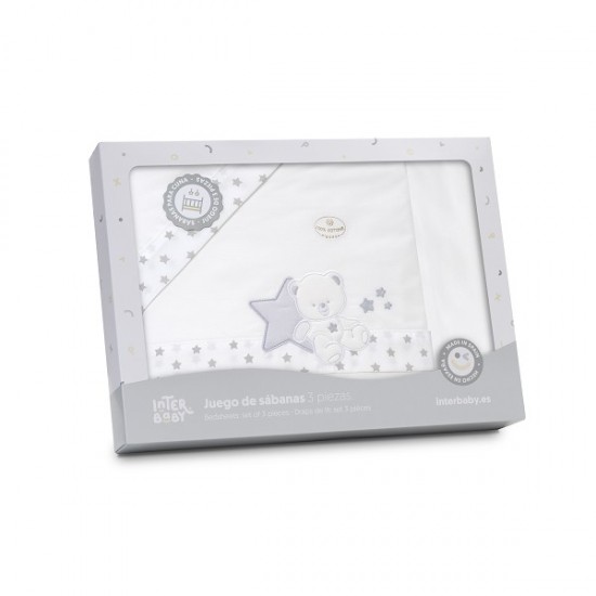 Ιnterbaby Oso Sentado Estrella Σεντόνια Λίκνου Σετ 3 Τεμ 50×80 Gray