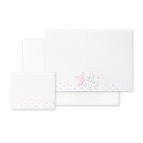 Ιnterbaby Oso Sentado Estrella Σεντόνια Λίκνου Σετ 3 Τεμ 50×80 Pink