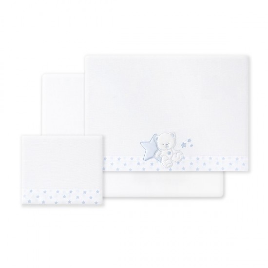Ιnterbaby Oso Sentado Estrella Σεντόνια Λίκνου Σετ 3 Τεμ 50×80 Blue